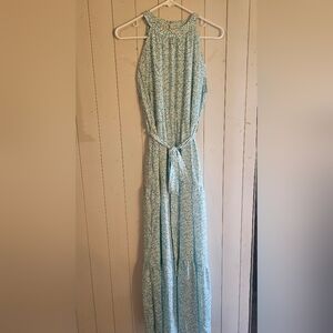 Amazon Women's Blue and White Floral Halter Maxi Dress Size M